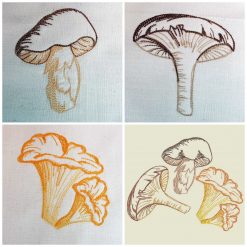 moshrooms - boletus, chanterelle and chameleon mushroom machine embroidery