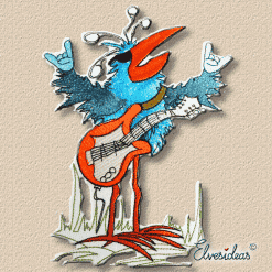 Scribble bird with electric guitar machine embroidery