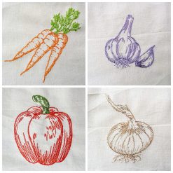 carrots, onions, garlic and peppers machine embroidery