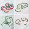 vegetable set – Potatoes, tomatoes, cucumber and broccoli machine embroidery