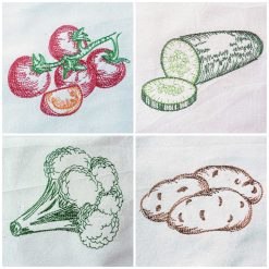 vegetable set - Potatoes, tomatoes, cucumber and broccoli machine embroidery
