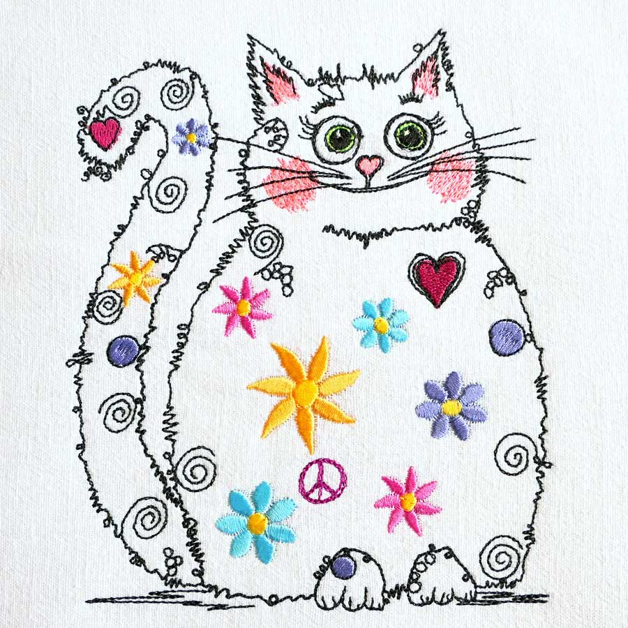 hippy cat machine embroidery