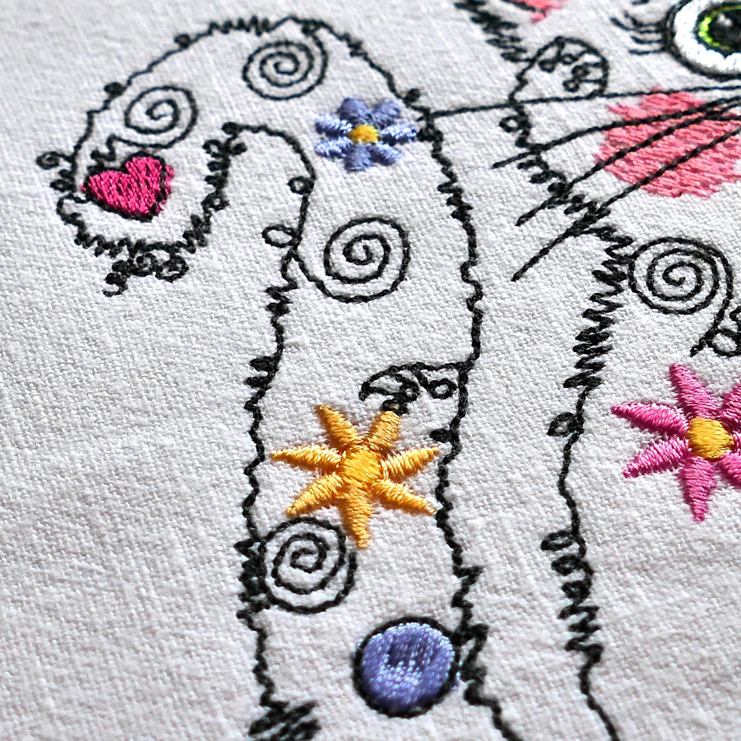 hippy cat machine embroidery