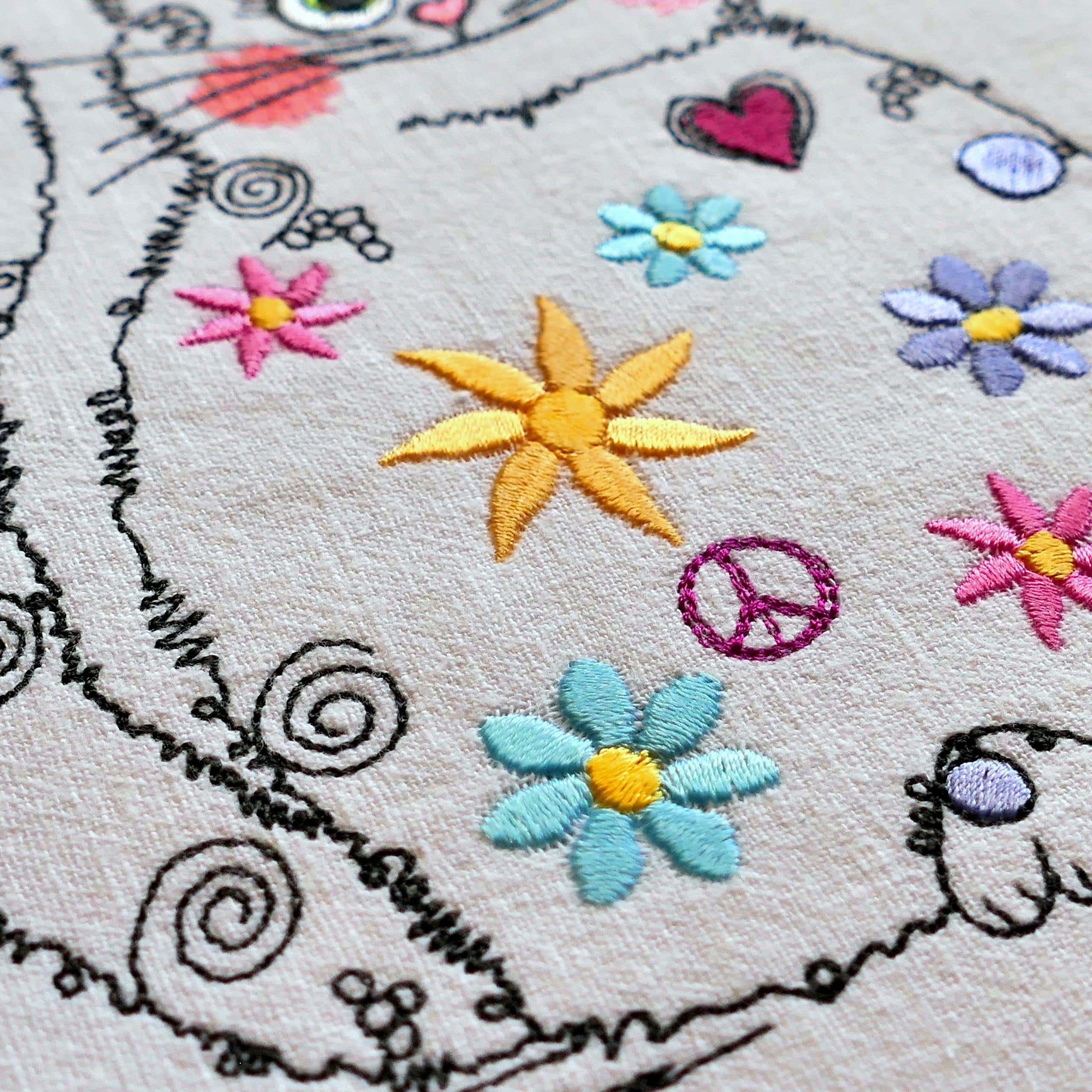 hippy cat machine embroidery