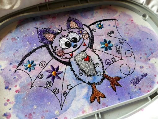 halloween hippy bat machine embroidery