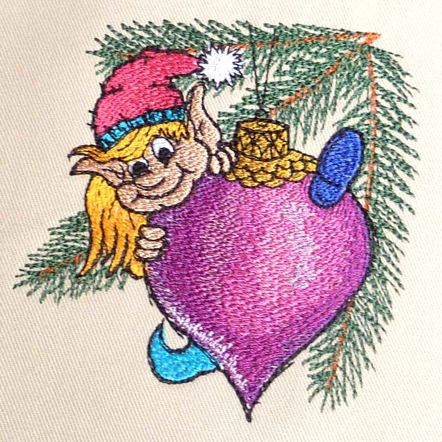 Christmas elve with heart - machine embroidery
